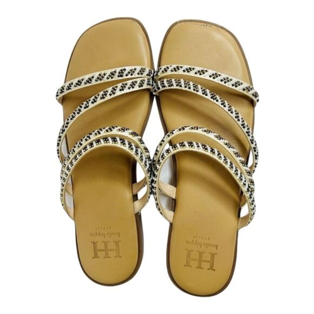 Haute Hippie Vivid White with Antique Gold Beaded Strappy Slip-On Sandals 8.5